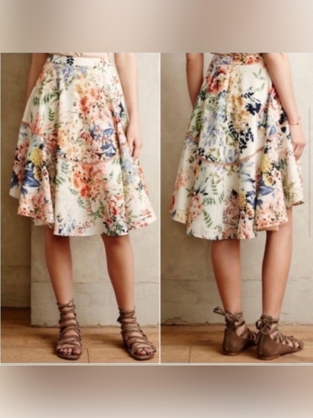 Anthropologie Ranna Gill Jardin Asymmetrical Floral Skirt Multicolor Size 0